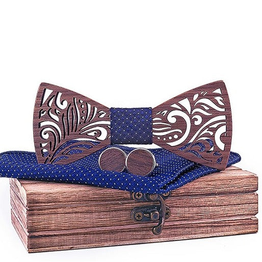 Wooden Bow Tie and Handkerchief set
