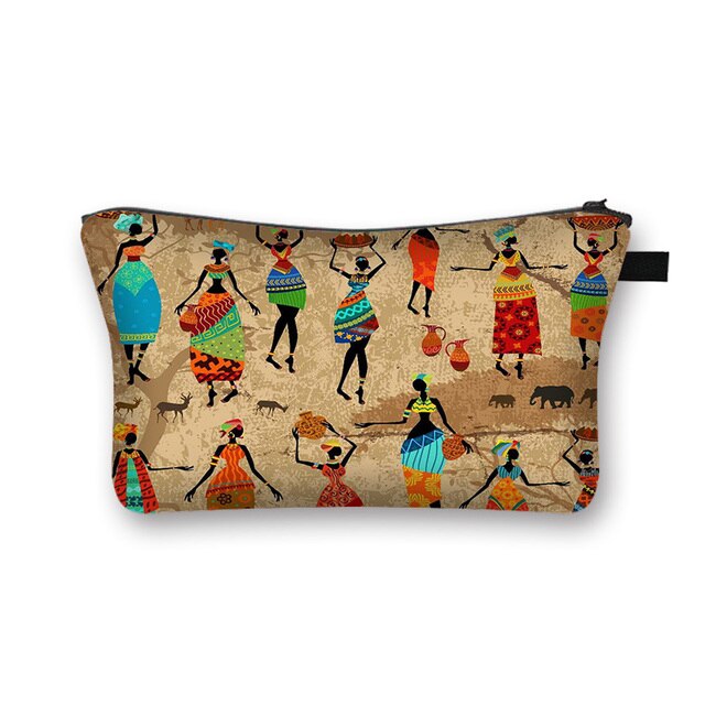 African Woman Print Fashion Cosmetic Storage Bags for Travel